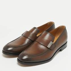 Berluti Brown Leather Penny Loafers Size 40.5