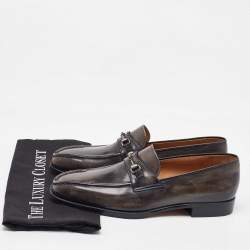 Berluti Two-Tone Grey Leather Penny Slip On Loafers Size 41.5