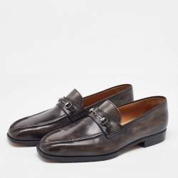 Berluti Two-Tone Grey Leather Penny Slip On Loafers Size 41.5