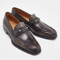 Berluti Two-Tone Grey Leather Penny Slip On Loafers Size 41.5