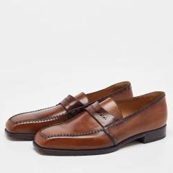 Berluti Brown Leather Penny Loafers Size 41