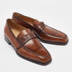 Berluti Brown Leather Penny Loafers Size 41