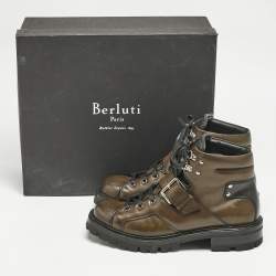 Pre Owned Berluti Brown/Black Leather Brunico 2 Ankle Boots Size 42