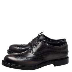 Berluti Dark Grey Brogue Leather Lace Up Oxfords Size 44