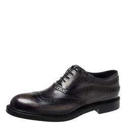 Berluti Dark Grey Brogue Leather Lace Up Oxfords Size 44