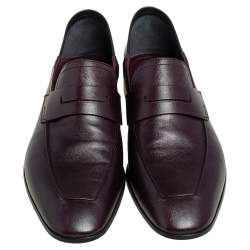 Pre Owned Berluti Burgundy Leather Lorenzo Penny Slip On Loafers Size 43
