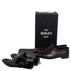 Pre Owned Berluti Burgundy Leather Lorenzo Penny Slip On Loafers Size 43