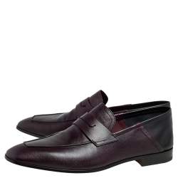 Pre Owned Berluti Burgundy Leather Lorenzo Penny Slip On Loafers Size 43