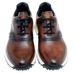Berluti Brown Leather Golf Brogue Low Top Sneakers Size 42