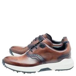 Berluti Brown Leather Golf Brogue Low Top Sneakers Size 42