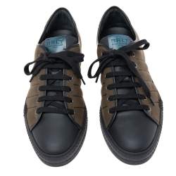 Berluti Black/Green Canvas and Leather Trim Playfield Sneakers Size 44