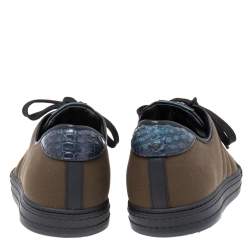 Berluti Black/Green Canvas and Leather Trim Playfield Sneakers Size 44