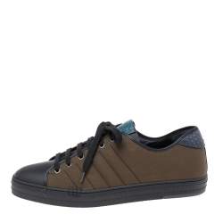 Berluti Black/Green Canvas and Leather Trim Playfield Sneakers Size 44