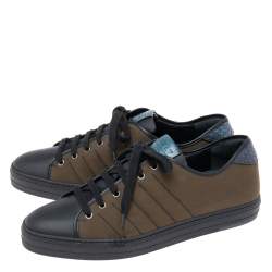 Berluti Black/Green Canvas and Leather Trim Playfield Sneakers Size 44