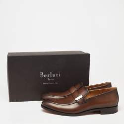 Pre Owned Berluti Brown Leather Slip On Loafers Size 43.5