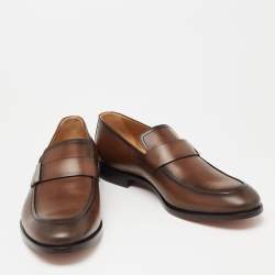 Pre Owned Berluti Brown Leather Slip On Loafers Size 43.5