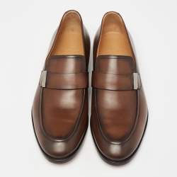 Pre Owned Berluti Brown Leather Slip On Loafers Size 43.5