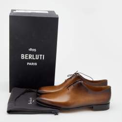Berluti Brown Leather Alessandro Galet Scritto Lace Up Oxfords Size 43.5