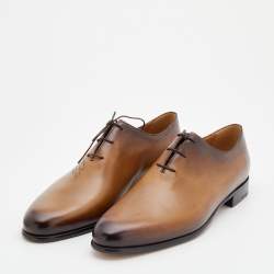 Berluti Brown Leather Alessandro Galet Scritto Lace Up Oxfords Size 43.5