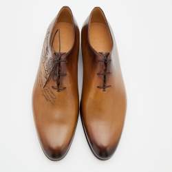 Berluti Brown Leather Alessandro Galet Scritto Lace Up Oxfords Size 43.5
