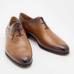 Berluti Brown Leather Alessandro Galet Scritto Lace Up Oxfords Size 43.5