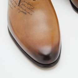 Berluti Brown Leather Alessandro Galet Scritto Lace Up Oxfords Size 43.5