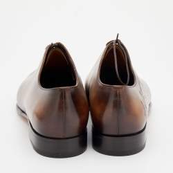 Berluti Brown Leather Alessandro Galet Scritto Lace Up Oxfords Size 43.5