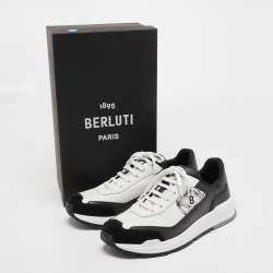 Pre Owned Berluti White/Black Leather Low Top Sneakers Size 42.5