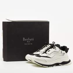 Pre Owned Berluti White/Black Leather Gravity Low Top Sneakers Size 44