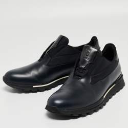 Berluti Navy Blue Leather Fast Track Sneakers Size 43.5