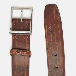 Berluti Brown Scritto Leather Classic Buckle Belt 85CM
