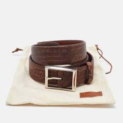 Berluti Brown Scritto Leather Classic Buckle Belt 85CM