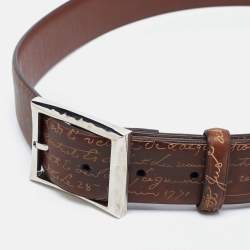 Berluti Brown Scritto Leather Classic Buckle Belt 85CM