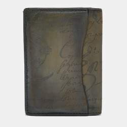 Berluti Olive Green Leather Scritto Card Case