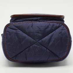 Berluti Navy Blue/Brown Scritto Venezia Nylon and Leather Drawstring Messenger Bag