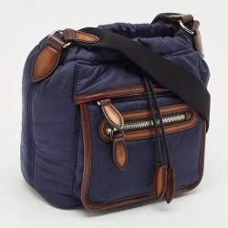 Berluti Navy Blue/Brown Scritto Venezia Nylon and Leather Drawstring Messenger Bag
