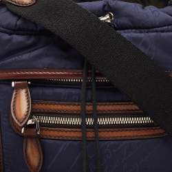 Berluti Navy Blue/Brown Scritto Venezia Nylon and Leather Drawstring Messenger Bag