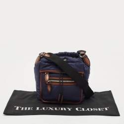 Berluti Navy Blue/Brown Scritto Venezia Nylon and Leather Drawstring Messenger Bag
