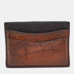 Pre Owned Berluti Brown Leather Bambou Scritto Card Holder