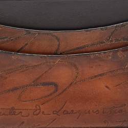 Pre Owned Berluti Brown Leather Bambou Scritto Card Holder