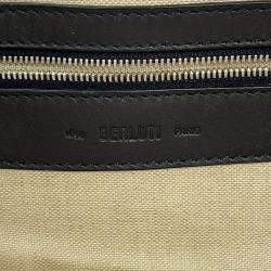 Pre Owned Berluti Calligraphy Tote Bag Green/Navy Leather Canvas