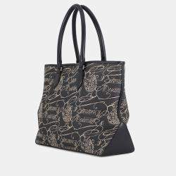 Pre Owned Berluti Calligraphy Tote Bag Green/Navy Leather Canvas