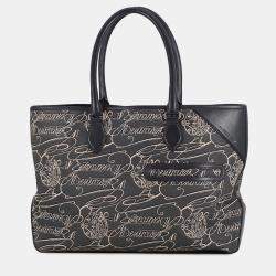 مملوكة مسبقًا Berluti Calligraphy Tote Bag Green/Navy Leather Canvas
