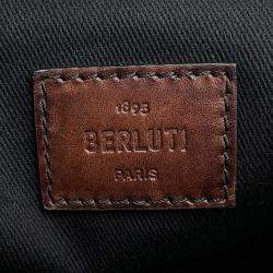 Pre Owned Berluti Signature 2-Way Travel Bag Black Leather