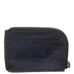 Pre Owned Berluti Navy Blue Wapa Scritto Leather Zipped Card Holder