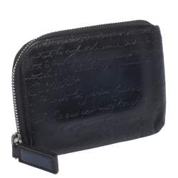 Pre Owned Berluti Navy Blue Wapa Scritto Leather Zipped Card Holder