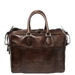 Berluti Mocha Brown Scritto  Leather Briefcase Bag