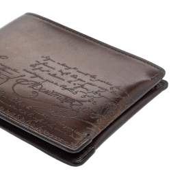 Pre Owned Berluti Dark Brown Scritto Leather Bifold Compact Wallet