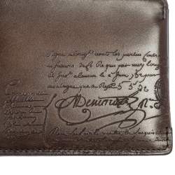 Pre Owned Berluti Dark Brown Scritto Leather Bifold Compact Wallet