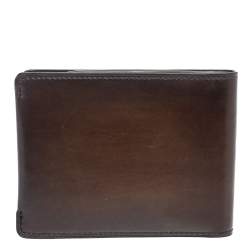 Pre Owned Berluti Dark Brown Scritto Leather Bifold Compact Wallet